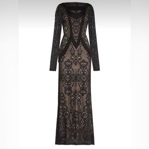 BCBGMaxAzria Black Fringe-trimmed Lace Gown